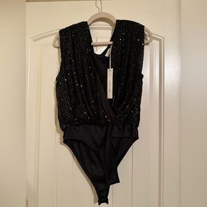 Black sequin leotard top